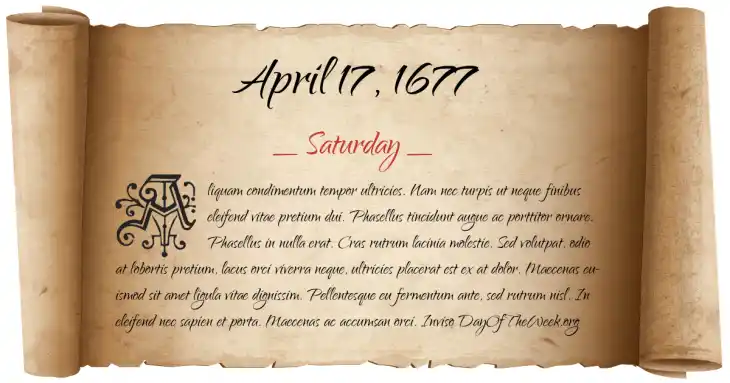 Saturday April 17, 1677