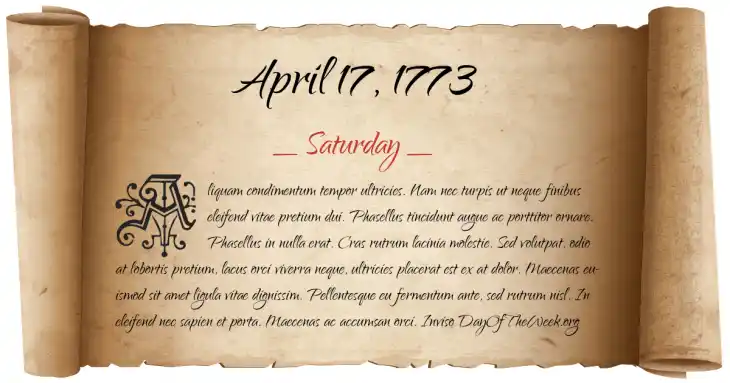 Saturday April 17, 1773