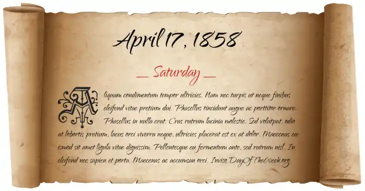 Saturday April 17, 1858