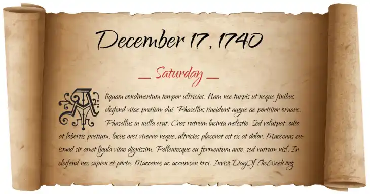 Saturday December 17, 1740
