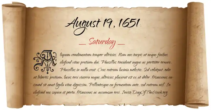 Saturday August 19, 1651