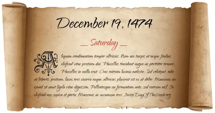 Saturday December 19, 1474