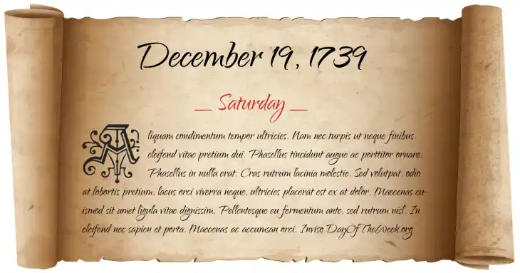Saturday December 19, 1739