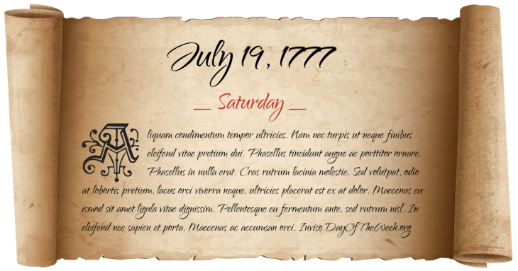 Saturday July 19, 1777