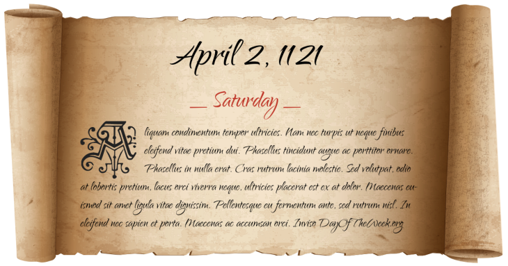Saturday April 2, 1121