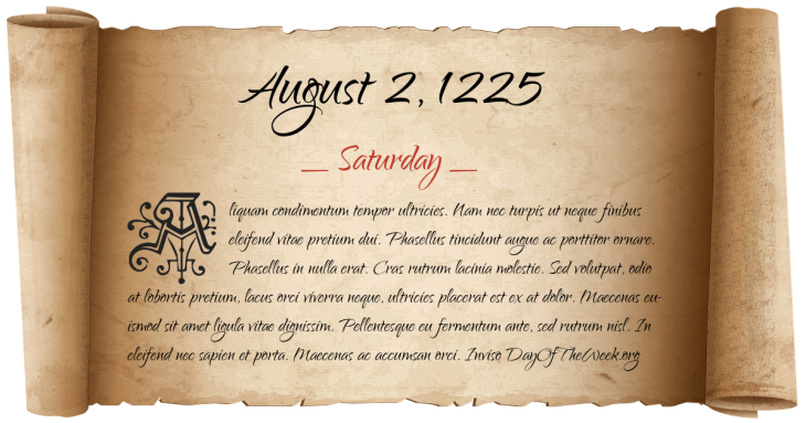 Saturday August 2, 1225
