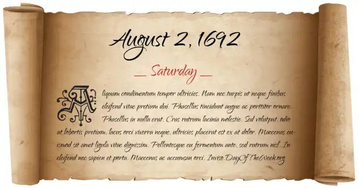 Saturday August 2, 1692