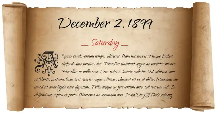 Saturday December 2, 1899