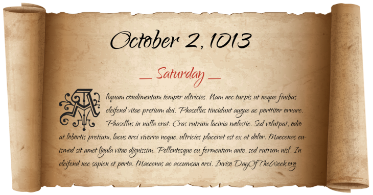 Saturday October 2, 1013