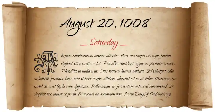 Saturday August 20, 1008