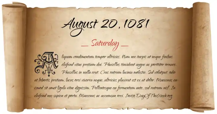 Saturday August 20, 1081