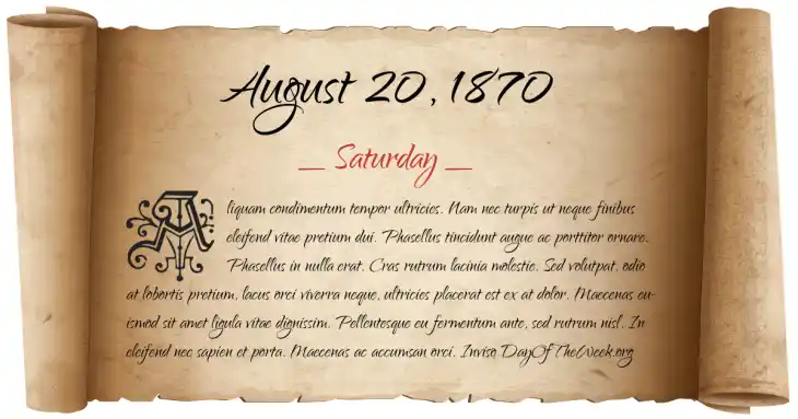 Saturday August 20, 1870