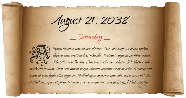 Saturday August 21, 2038