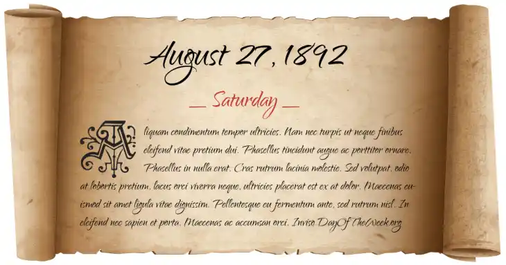 Saturday August 27, 1892