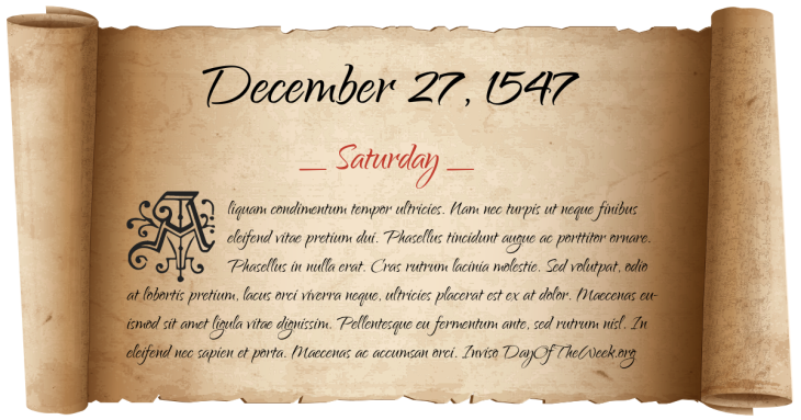 Saturday December 27, 1547