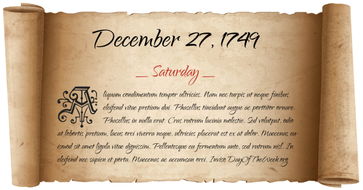 Saturday December 27, 1749