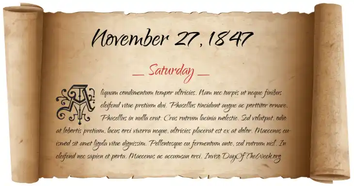 Saturday November 27, 1847