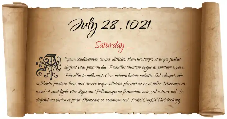 Saturday July 28, 1021