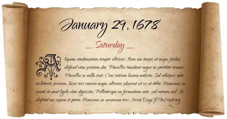 Saturday January 29, 1678