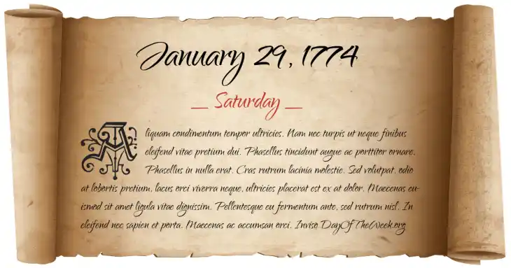 Saturday January 29, 1774