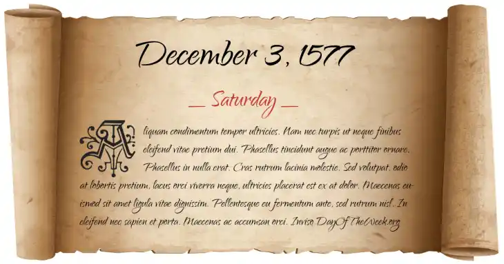 Saturday December 3, 1577