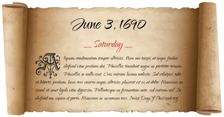 Saturday June 3, 1690