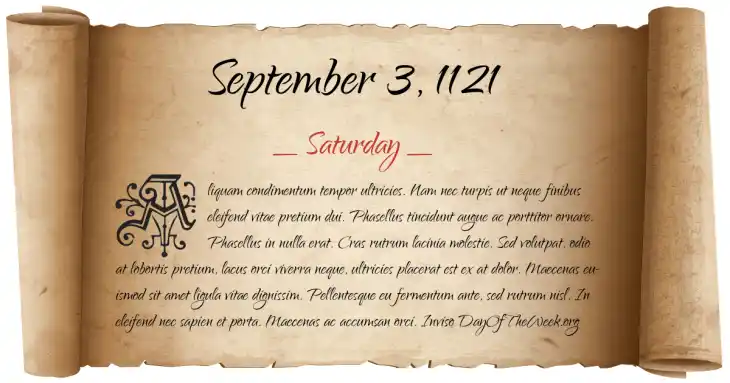 Saturday September 3, 1121