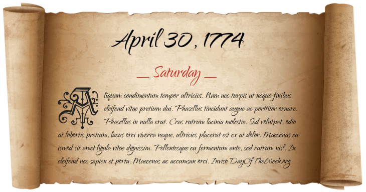 Saturday April 30, 1774