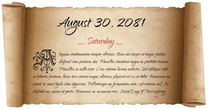 Saturday August 30, 2081