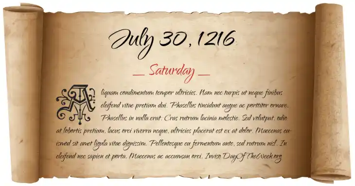 Saturday July 30, 1216