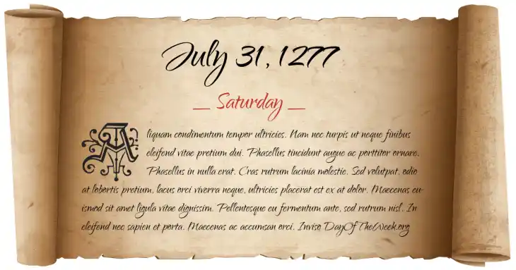 Saturday July 31, 1277