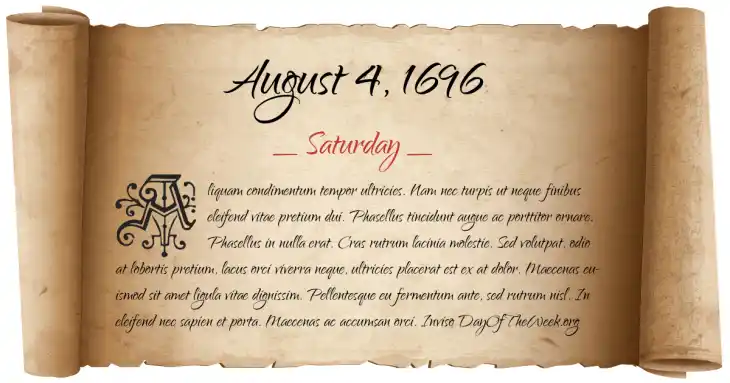 Saturday August 4, 1696