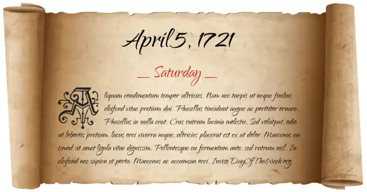 Saturday April 5, 1721