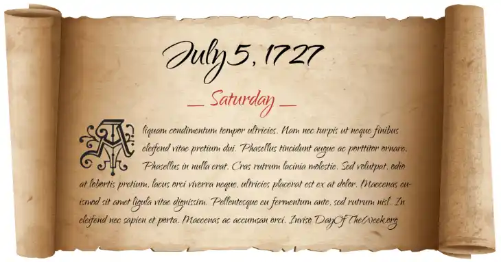 Saturday July 5, 1727