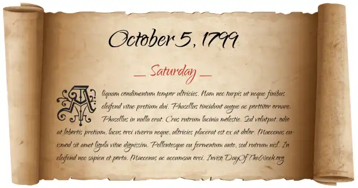 Saturday October 5, 1799