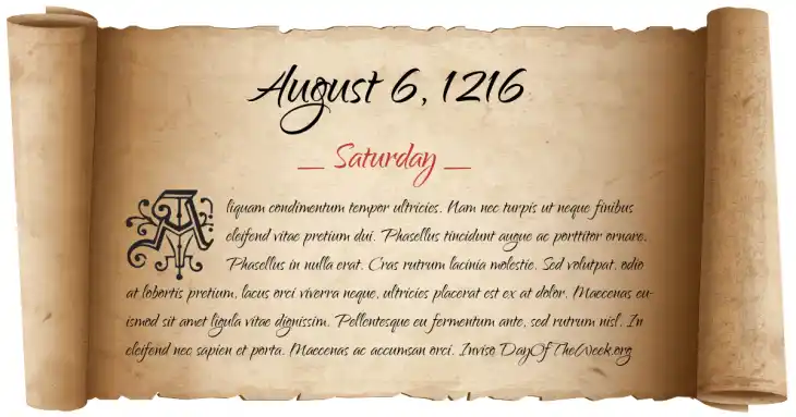 Saturday August 6, 1216