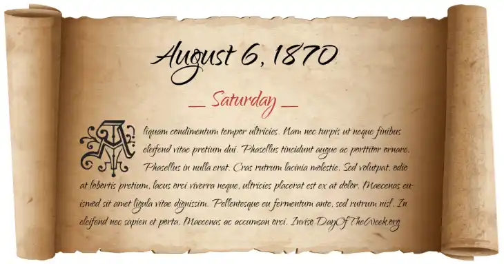 Saturday August 6, 1870