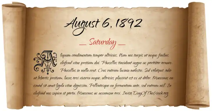 Saturday August 6, 1892