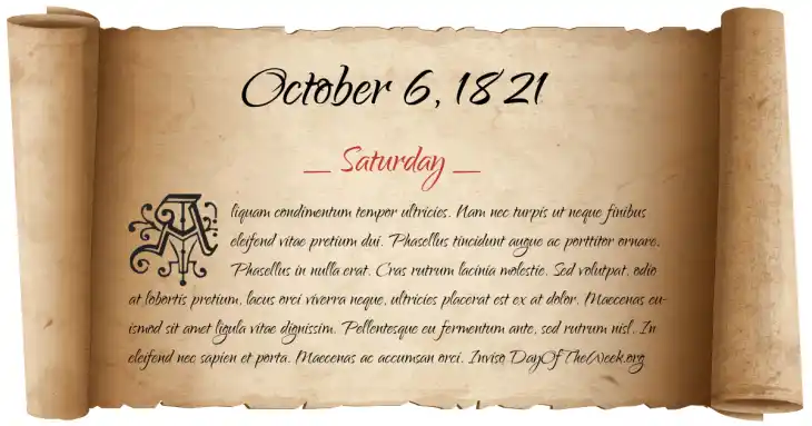 Saturday October 6, 1821