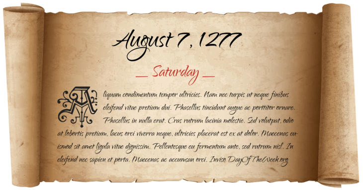 Saturday August 7, 1277