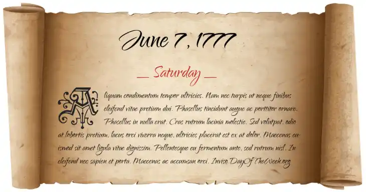 Saturday June 7, 1777