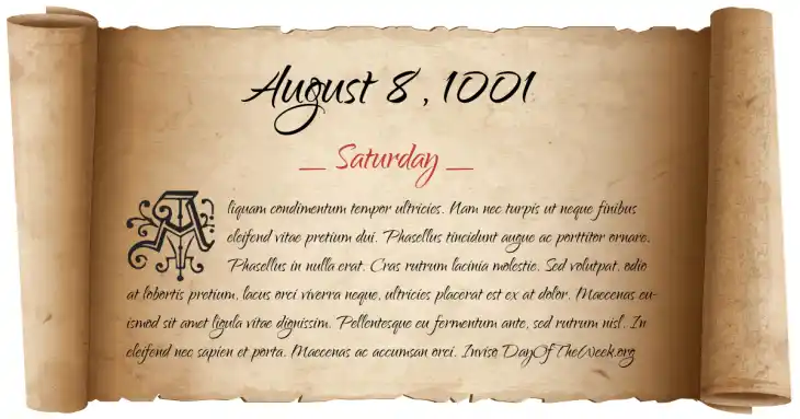 Saturday August 8, 1001