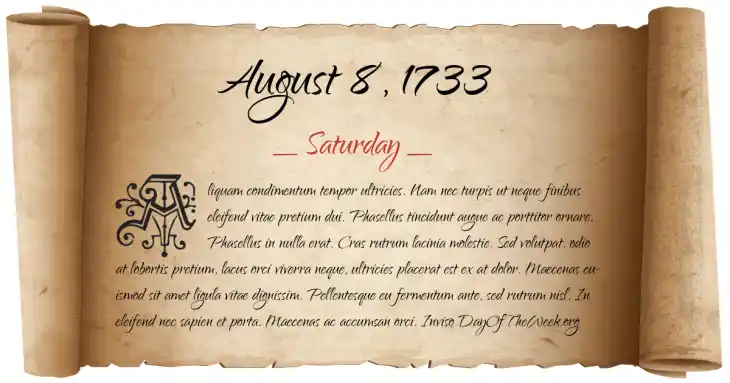 Saturday August 8, 1733