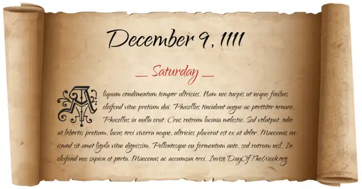 Saturday December 9, 1111