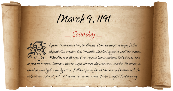 Saturday March 9, 1191