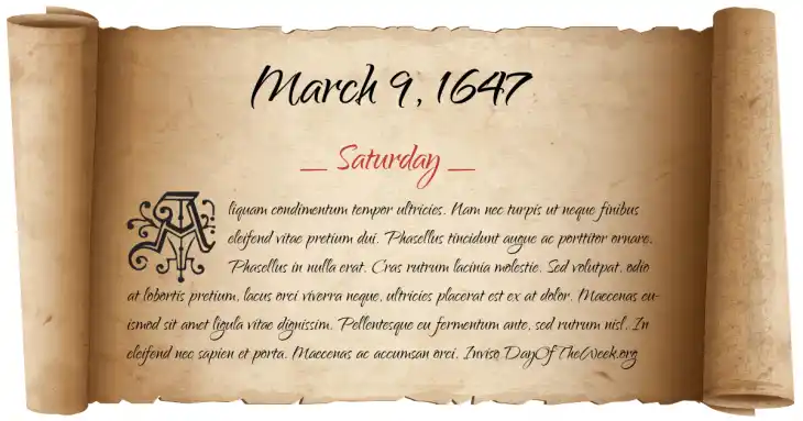 Saturday March 9, 1647