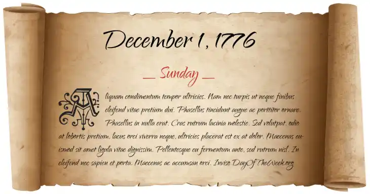 Sunday December 1, 1776