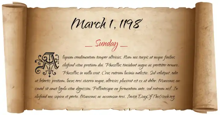 Sunday March 1, 1198