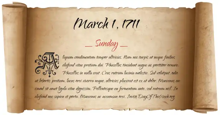 Sunday March 1, 1711