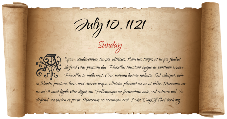 Sunday July 10, 1121